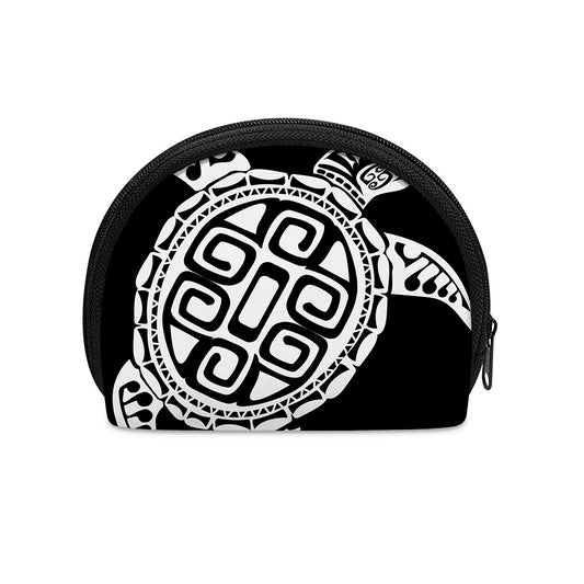 Black And White Maori Sea Turtle Print Coin Purse