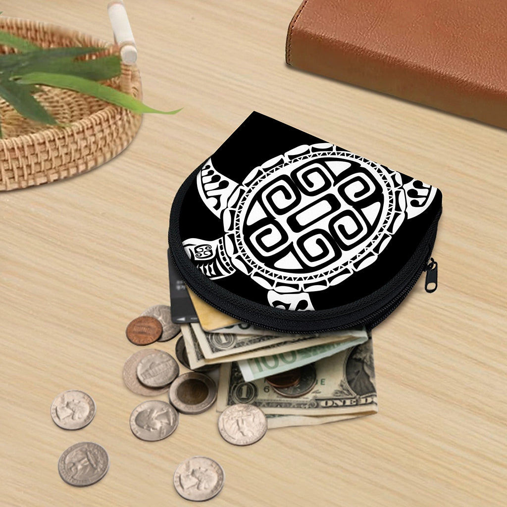 Black And White Maori Sea Turtle Print Coin Purse