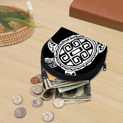 Black And White Maori Sea Turtle Print Coin Purse