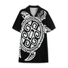 Black And White Maori Sea Turtle Print Cotton Hawaiian Shirt