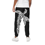 Black And White Maori Sea Turtle Print Cotton Pants