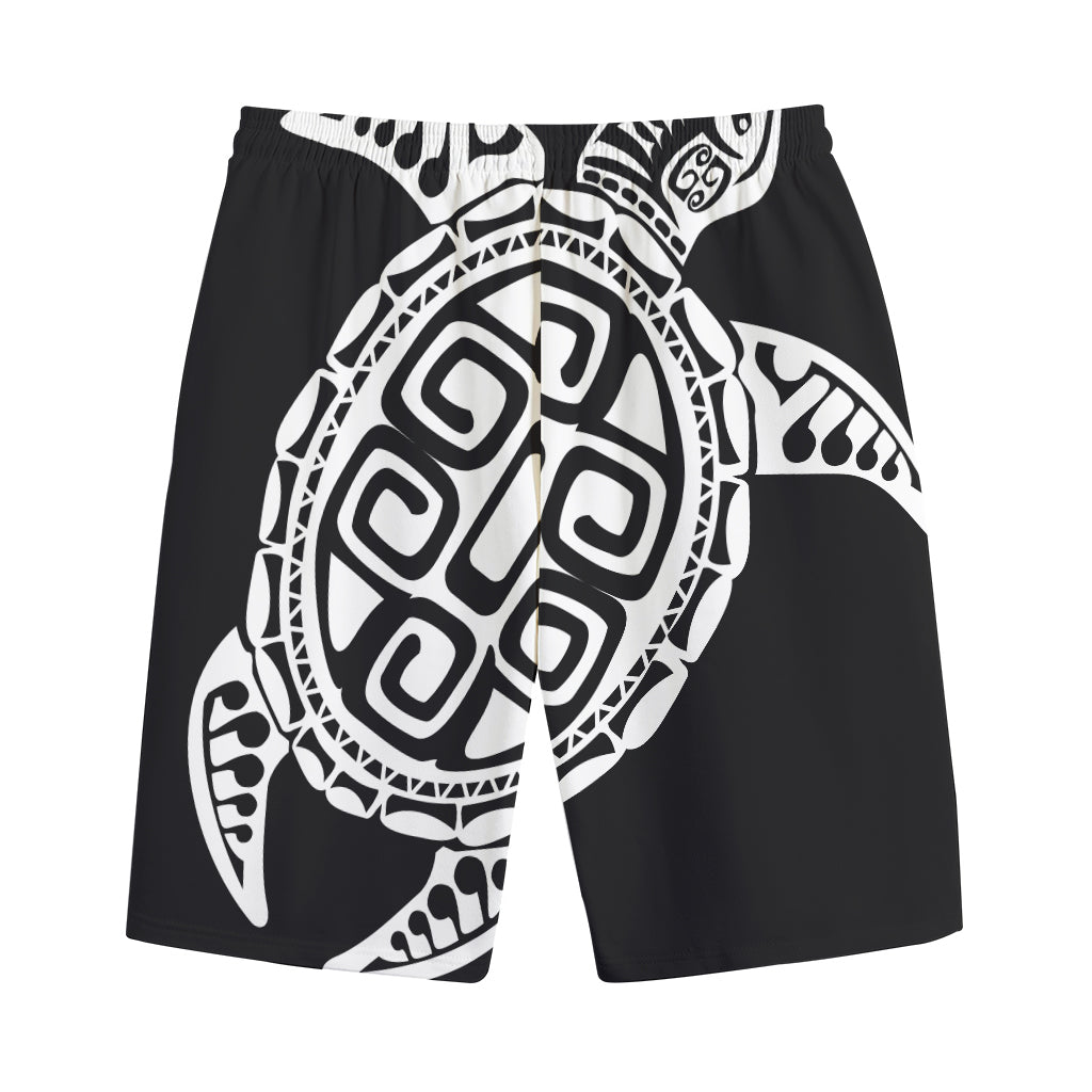 Black And White Maori Sea Turtle Print Cotton Shorts