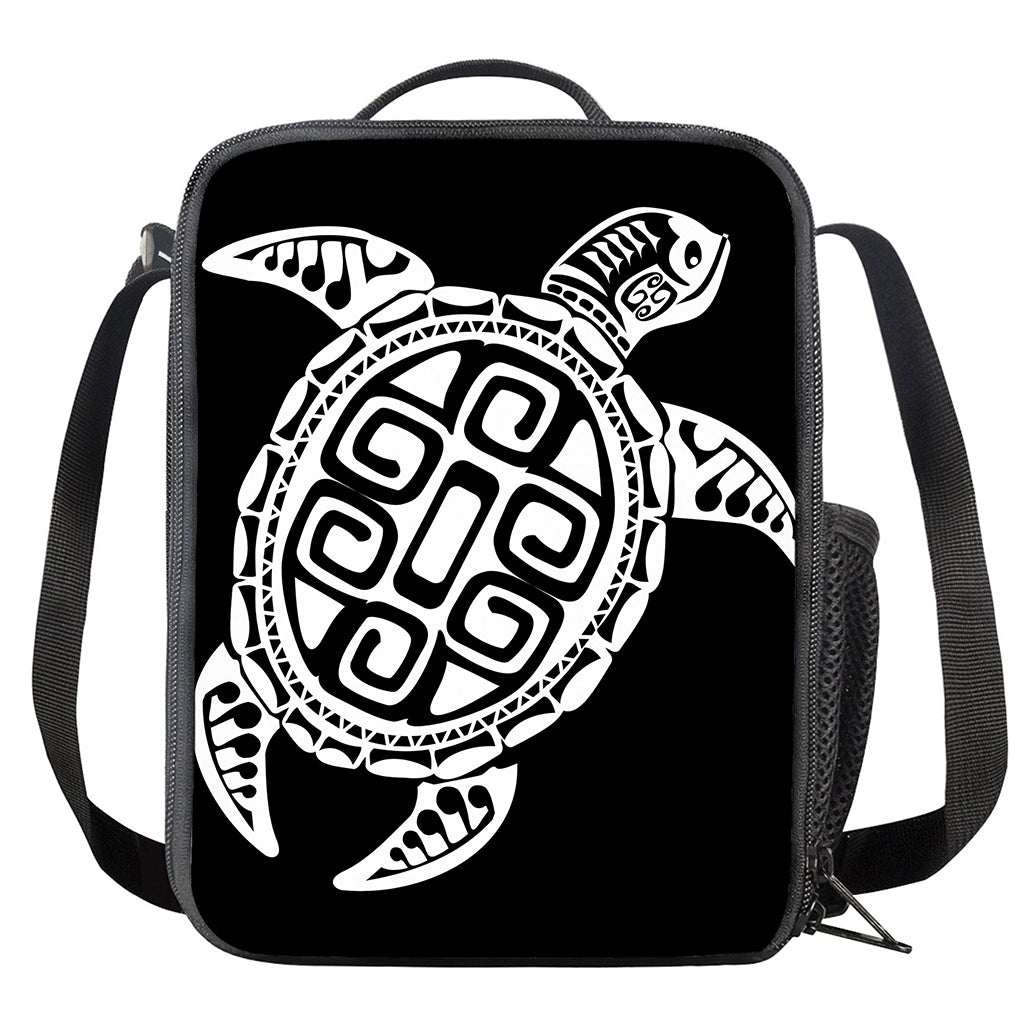 Black And White Maori Sea Turtle Print Crossbody Lunch Bag