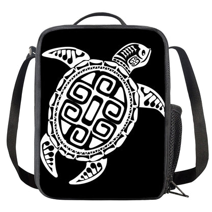 Black And White Maori Sea Turtle Print Crossbody Lunch Bag