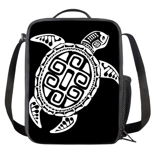 Black And White Maori Sea Turtle Print Crossbody Lunch Bag