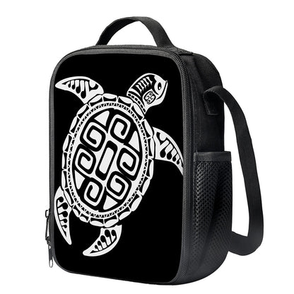 Black And White Maori Sea Turtle Print Crossbody Lunch Bag