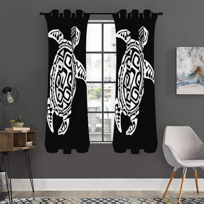 Black And White Maori Sea Turtle Print Curtain