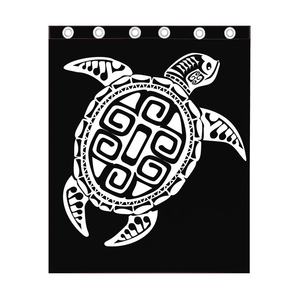 Black And White Maori Sea Turtle Print Curtain