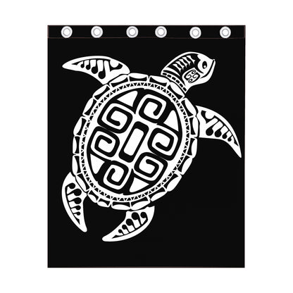 Black And White Maori Sea Turtle Print Curtain