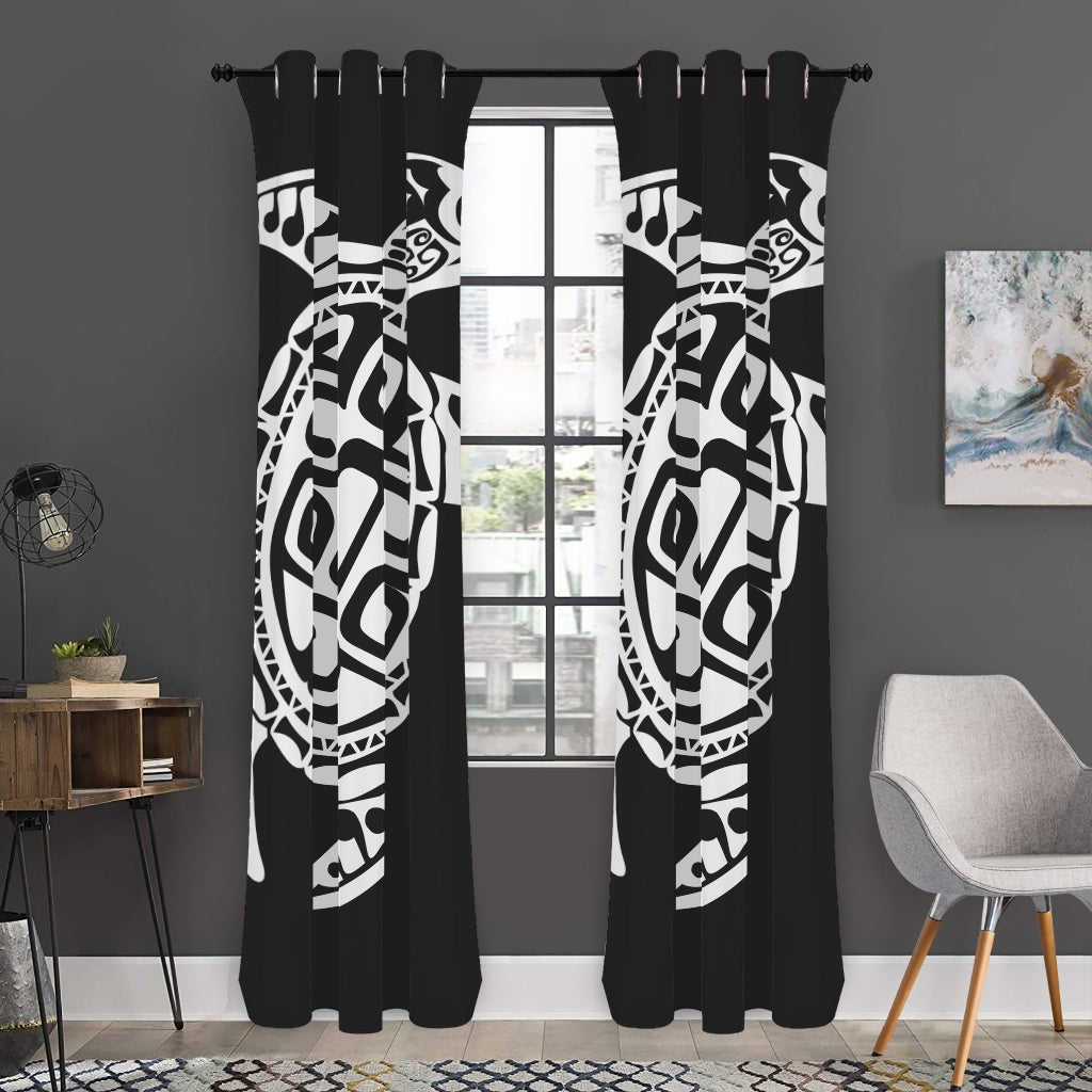 Black And White Maori Sea Turtle Print Curtain