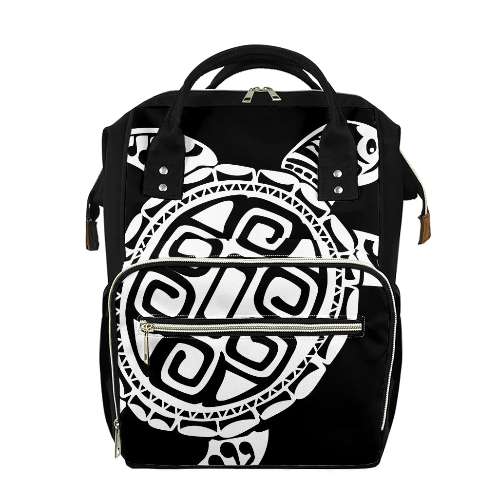 Black And White Maori Sea Turtle Print Diaper Bag