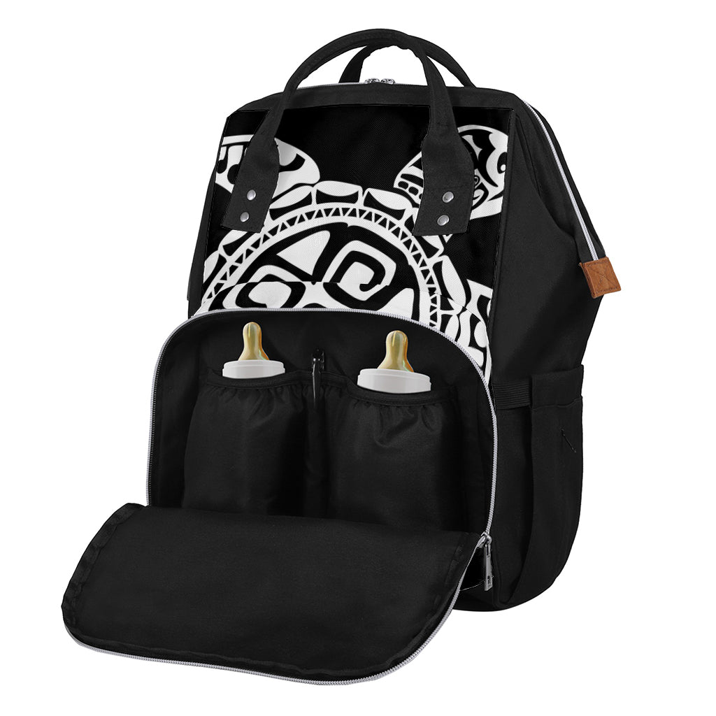 Black And White Maori Sea Turtle Print Diaper Bag