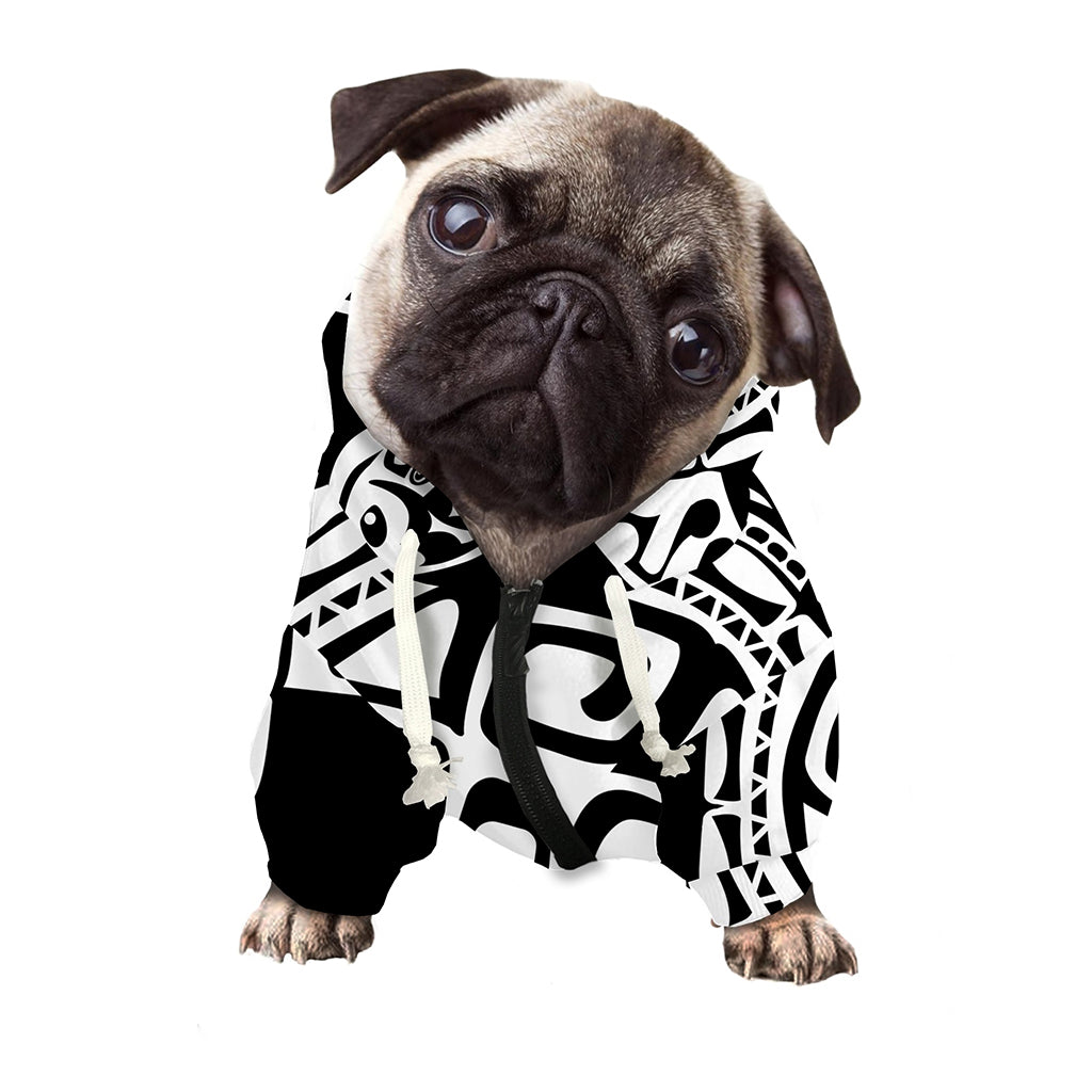 Black And White Maori Sea Turtle Print Dog Zip Up Hoodie