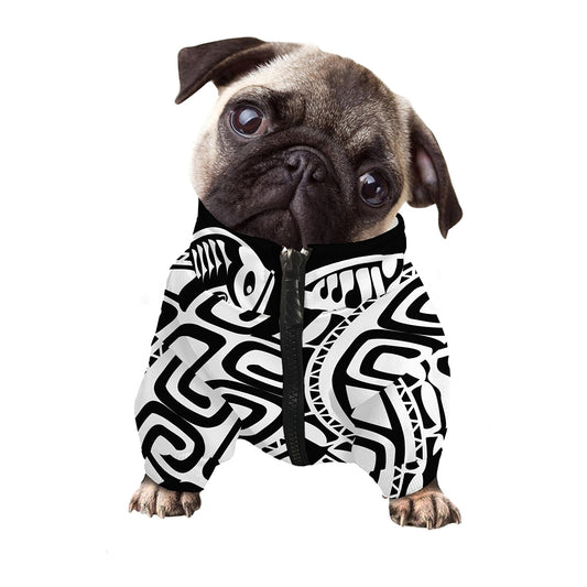 Black And White Maori Sea Turtle Print Dog Zip Up Jacket