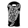 Black And White Maori Sea Turtle Print Double Neoprene Wine Tote