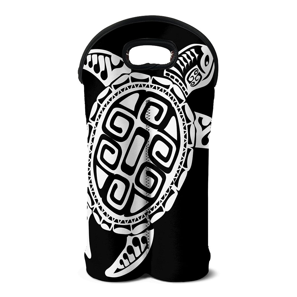 Black And White Maori Sea Turtle Print Double Neoprene Wine Tote