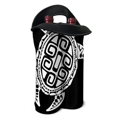Black And White Maori Sea Turtle Print Double Neoprene Wine Tote