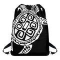 Black And White Maori Sea Turtle Print Drawstring Backpack