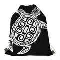 Black And White Maori Sea Turtle Print Drawstring Bag