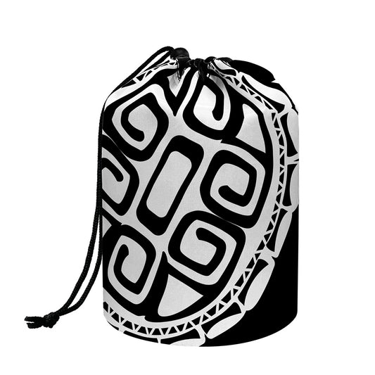 Black And White Maori Sea Turtle Print Drawstring Makeup Bag