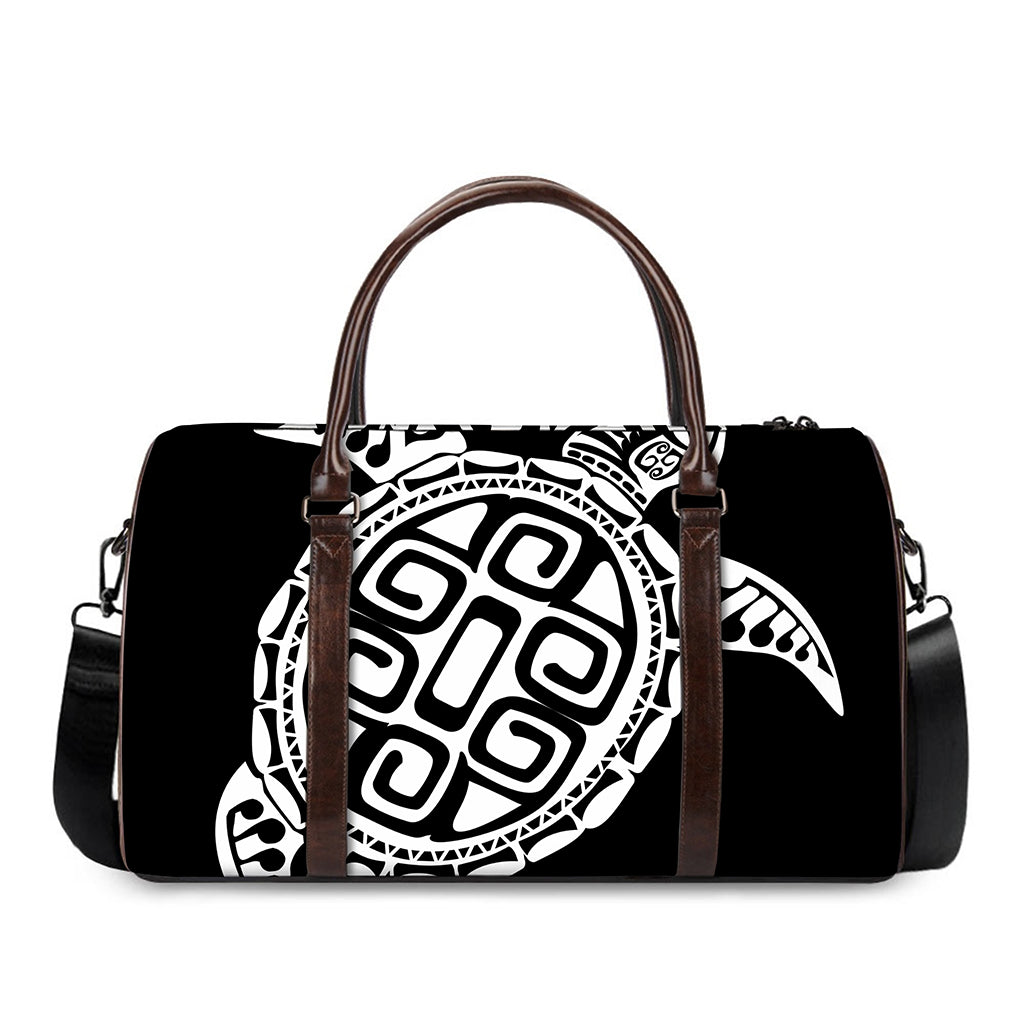 Black And White Maori Sea Turtle Print Duffle Bag
