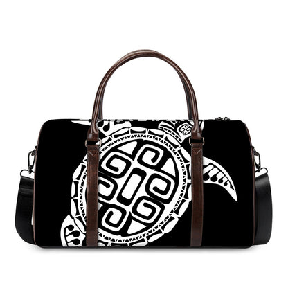 Black And White Maori Sea Turtle Print Duffle Bag