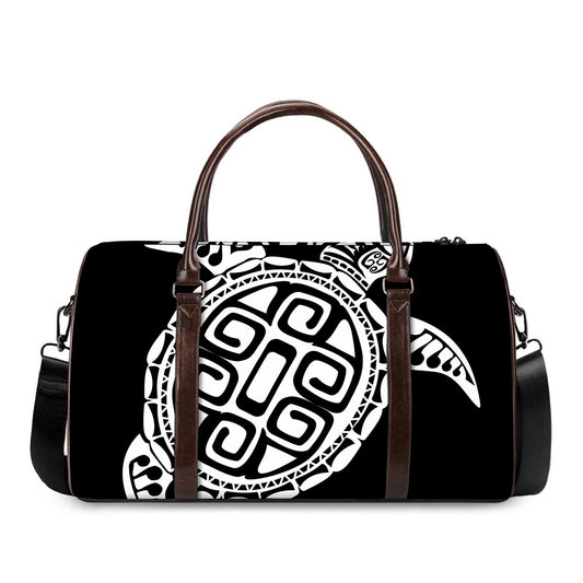 Black And White Maori Sea Turtle Print Duffle Bag