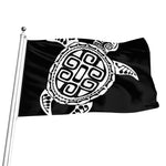 Black And White Maori Sea Turtle Print Flag