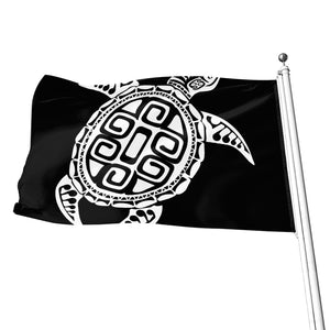 Black And White Maori Sea Turtle Print Flag