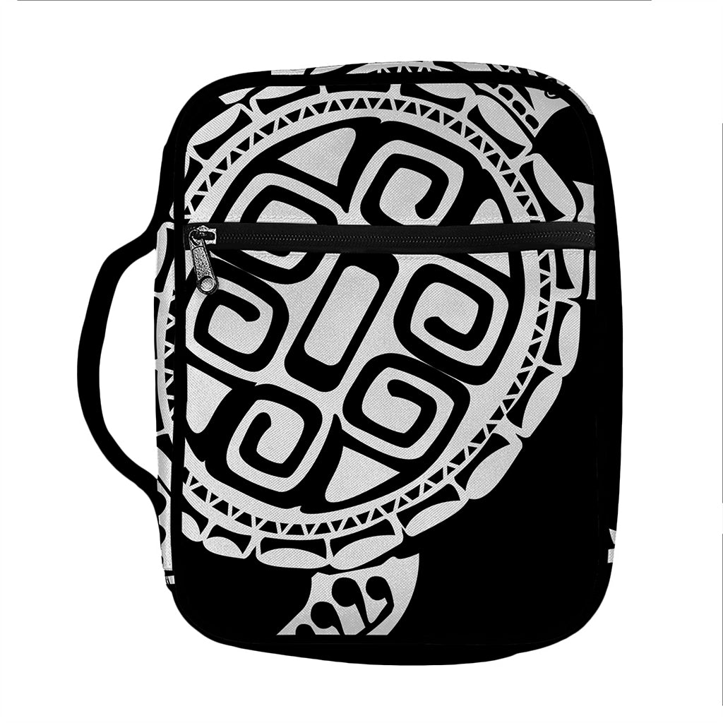 Black And White Maori Sea Turtle Print Front Pocket Bible Bag