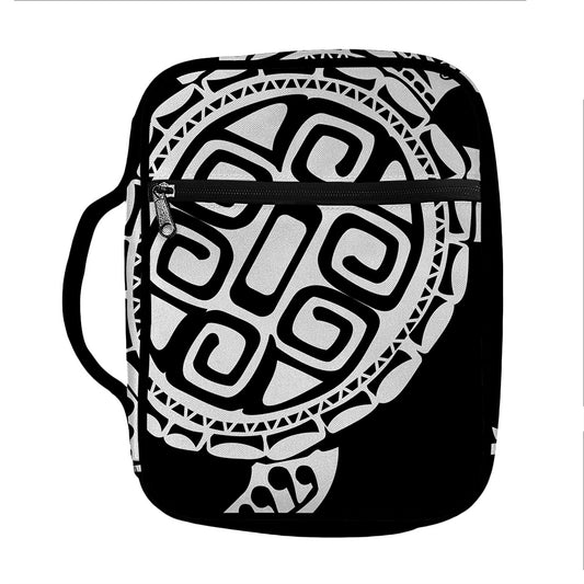Black And White Maori Sea Turtle Print Front Pocket Bible Bag