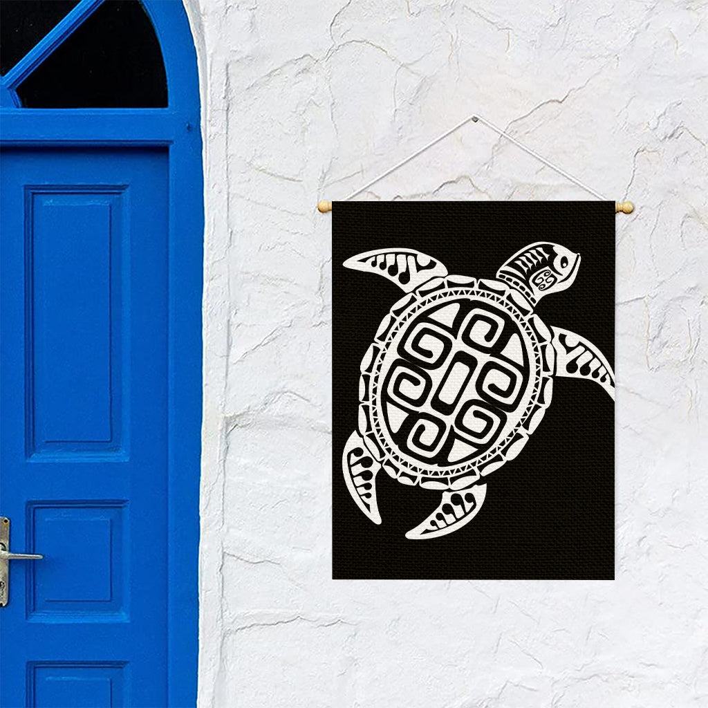 Black And White Maori Sea Turtle Print Garden Flag