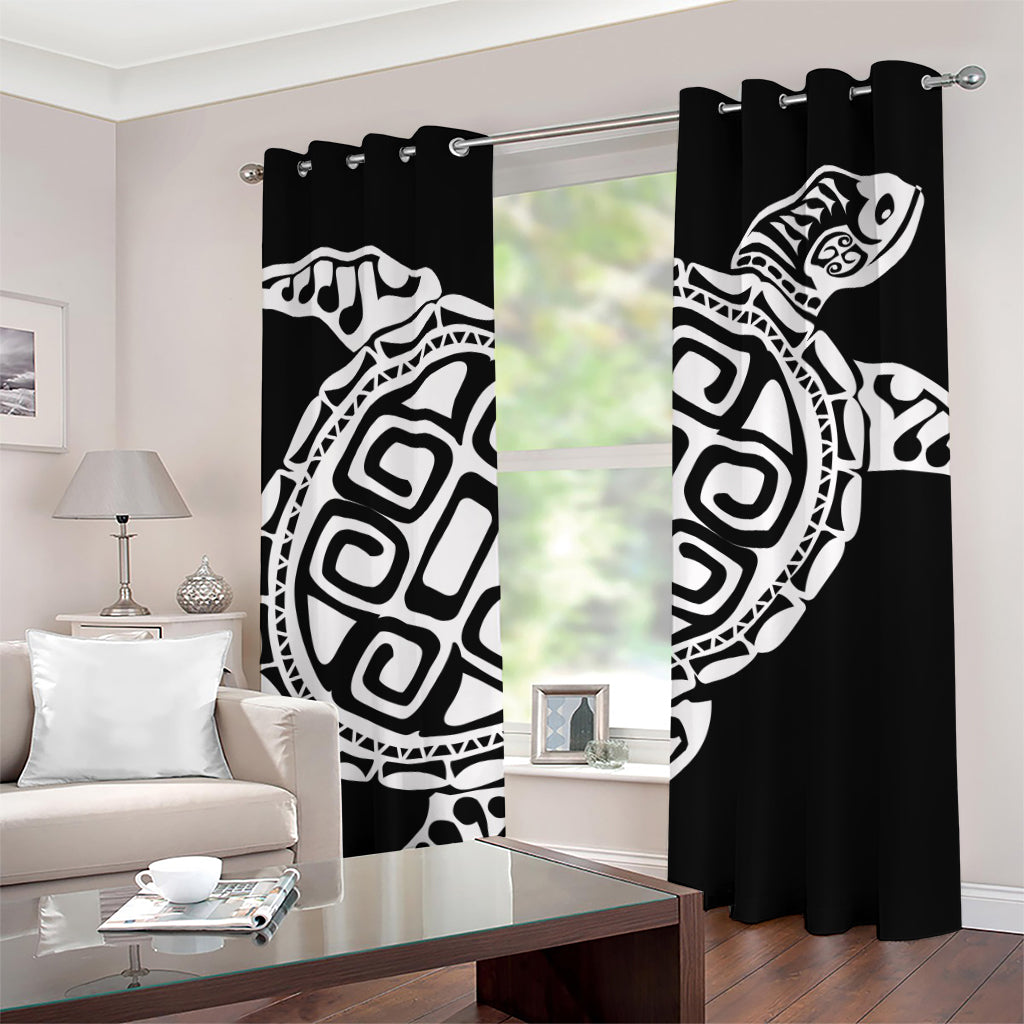 Black And White Maori Sea Turtle Print Grommet Curtains