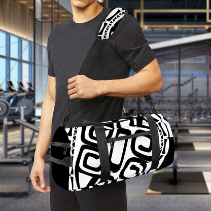 Black And White Maori Sea Turtle Print Gym Bag