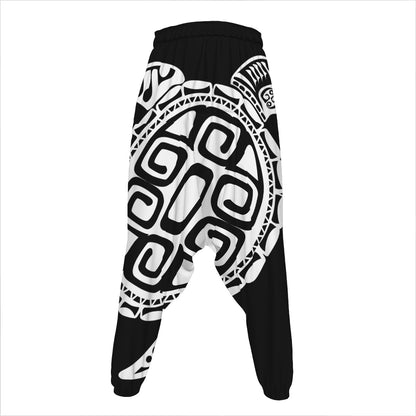 Black And White Maori Sea Turtle Print Hammer Pants