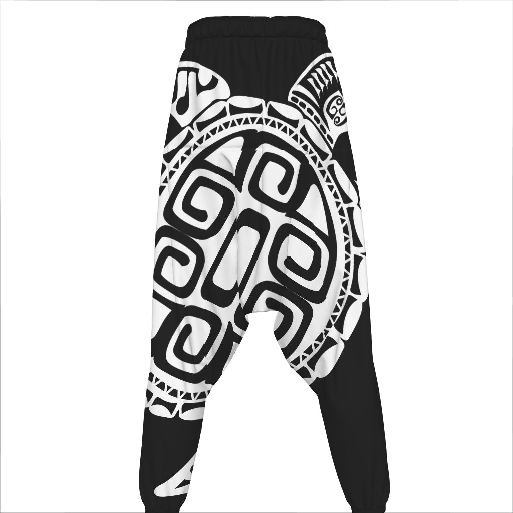 Black And White Maori Sea Turtle Print Hammer Pants