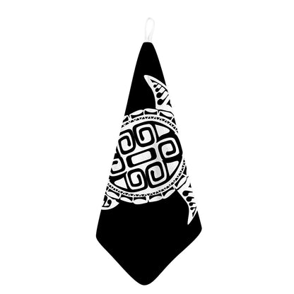 Black And White Maori Sea Turtle Print Hand Towel