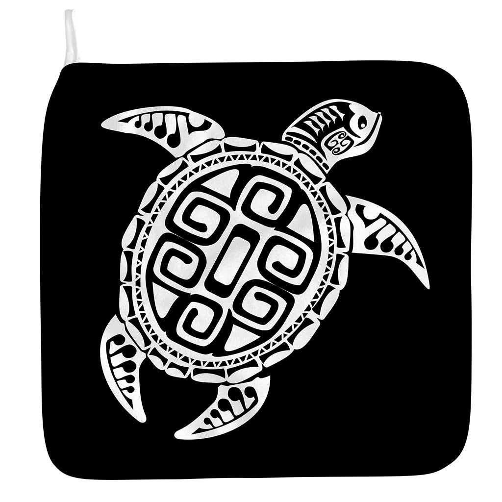 Black And White Maori Sea Turtle Print Hand Towel