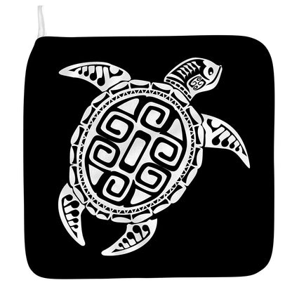 Black And White Maori Sea Turtle Print Hand Towel