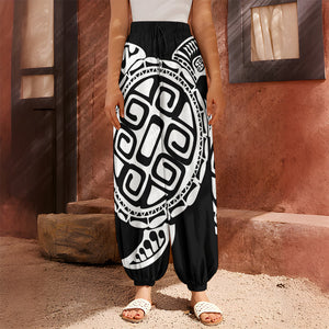 Black And White Maori Sea Turtle Print Harem Pants