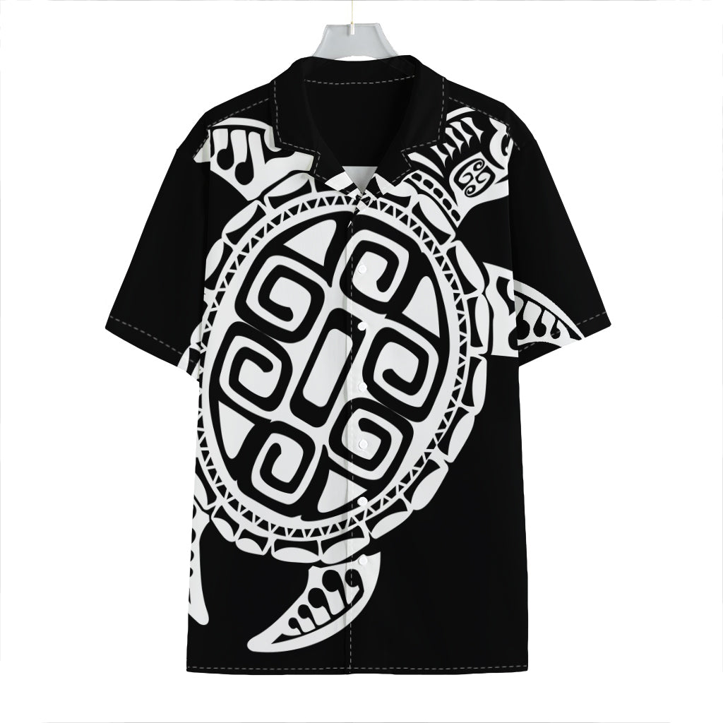 Black And White Maori Sea Turtle Print Hawaiian Shirt