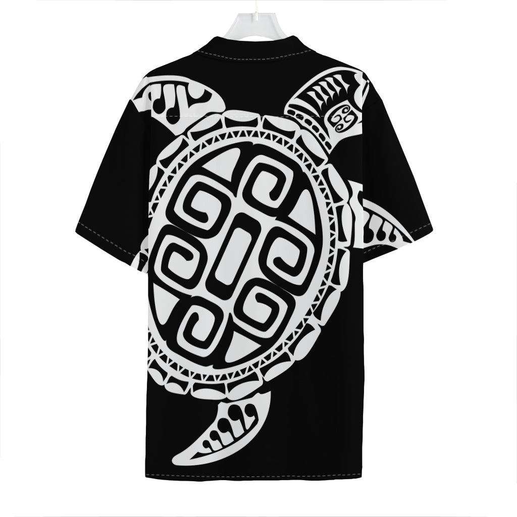 Black And White Maori Sea Turtle Print Hawaiian Shirt