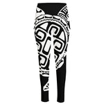 Black And White Maori Sea Turtle Print High-Waisted Pocket Leggings