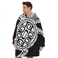 Black And White Maori Sea Turtle Print Hoodie Blanket
