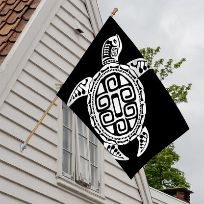 Black And White Maori Sea Turtle Print House Flag