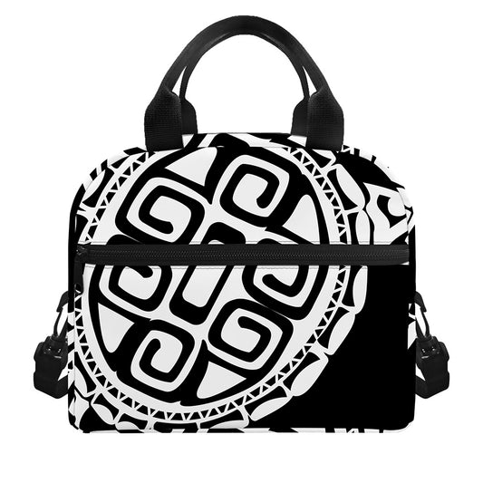 Black And White Maori Sea Turtle Print Insulated Lunch Bag