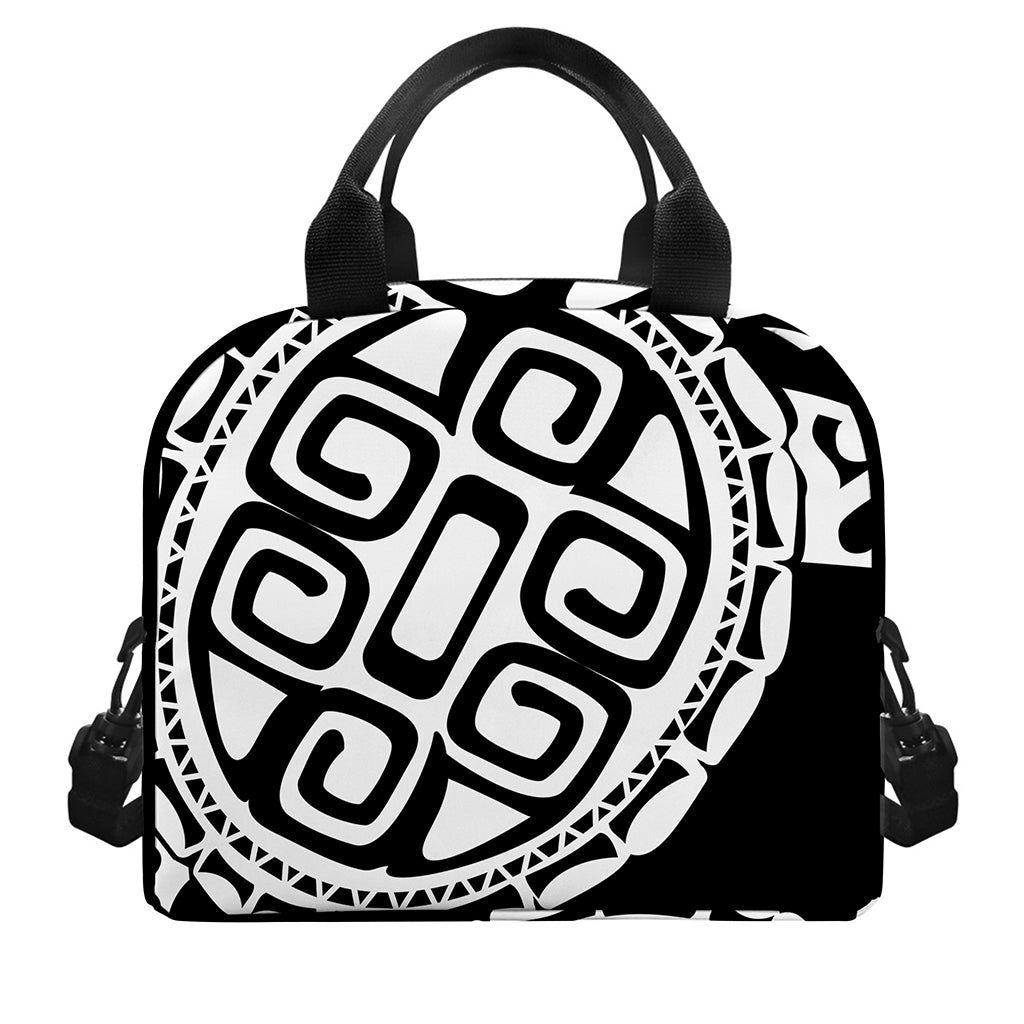 Black And White Maori Sea Turtle Print Insulated Lunch Bag