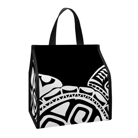 Black And White Maori Sea Turtle Print Insulated Lunch Tote