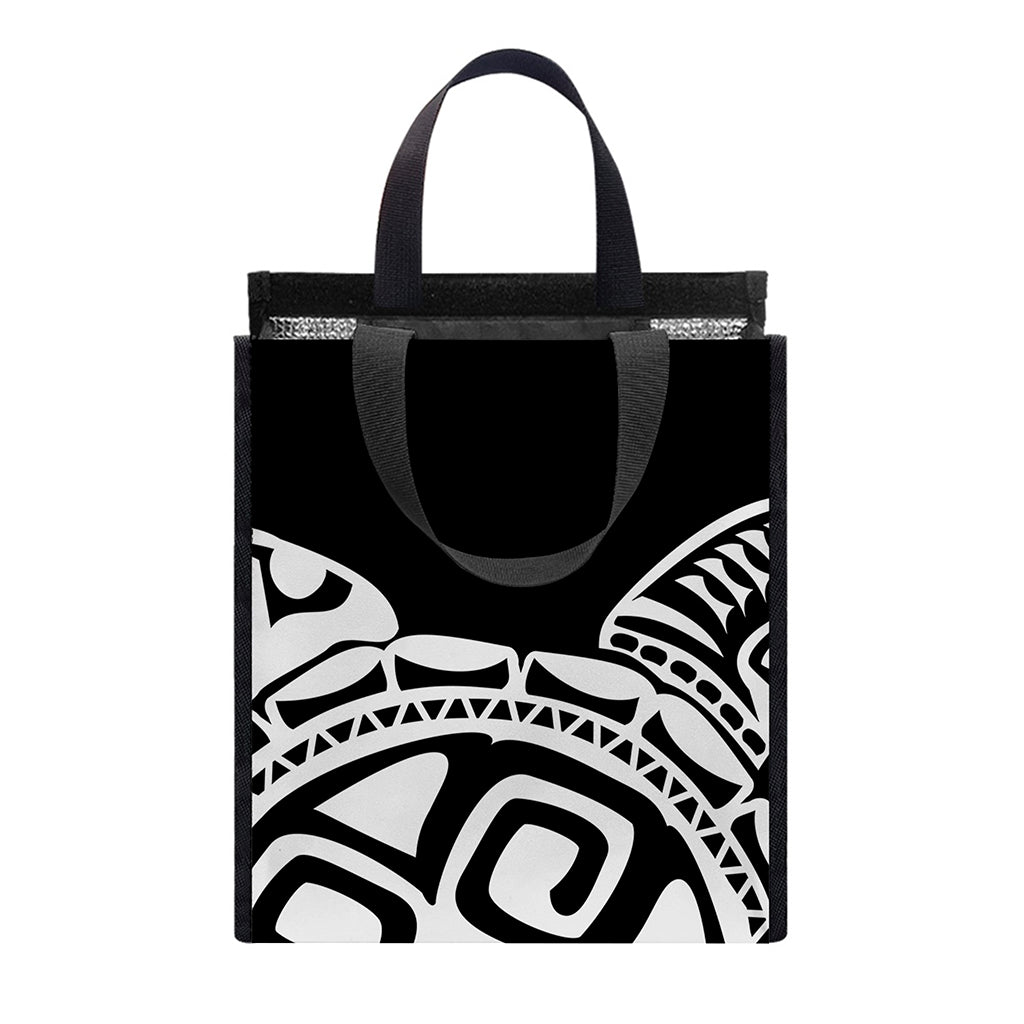 Black And White Maori Sea Turtle Print Insulated Lunch Tote