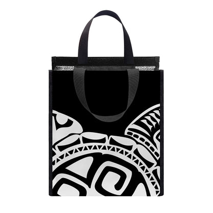 Black And White Maori Sea Turtle Print Insulated Lunch Tote
